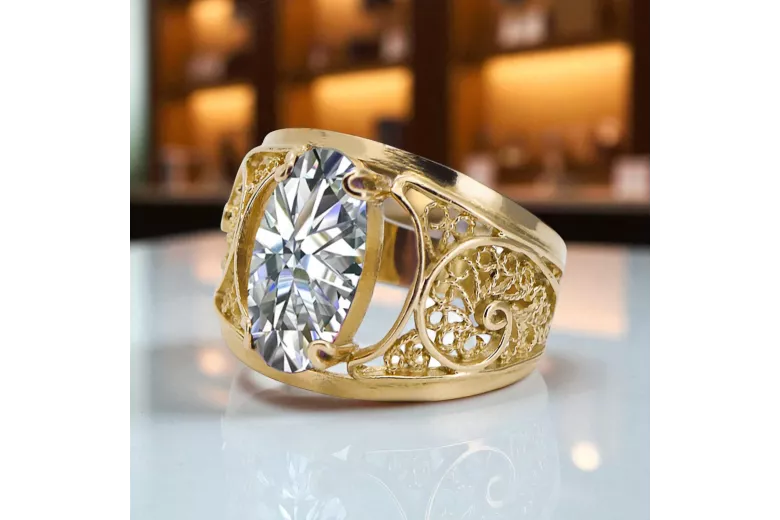 مجوهرات فينتاج خاتم زركونيا 14 كارت من الذهب الأصفر vrc057y